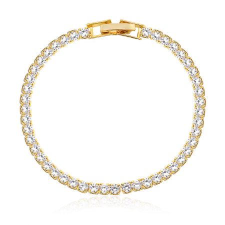 CZ Tennis Bracelet - A classic gold-plated CZ tennis bracelet from JR Fashion Accessories, featuring a continuous line of sparkling cubic zirconia stones and a secure clasp.