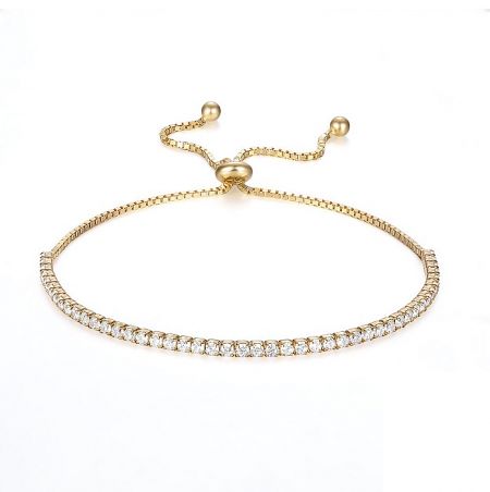 A product shot of the sterling silver CZ tennis bracelet showing its elegant design and adjustable closure.