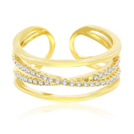 Versatile Multi Band Ring with Cubic Zirconia - A close-up of the Multi Band Ring in gold plating, showcasing its intricate criss-cross design and sparkling cubic zirconia stones.