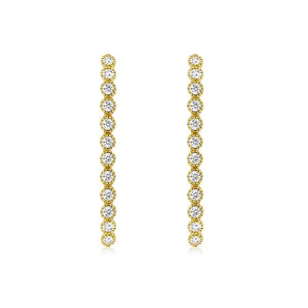 Bezel Set Gold Plated Hoop Earrings - Front view of the Bezel Set Gold Plated Hoop Earrings, featuring brilliant white cubic zirconia set in a gold-plated brass hoop.