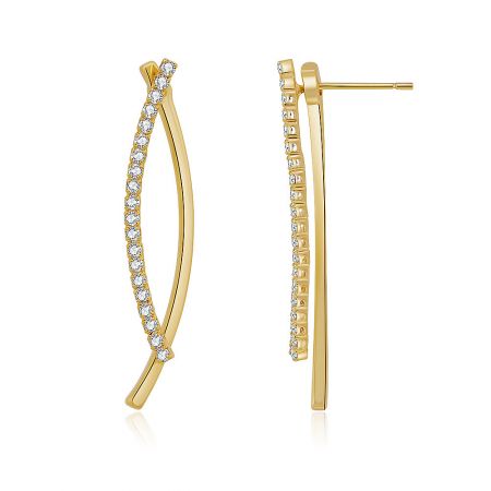 Side view of the Overlap Curve Bar Earrings, highlighting the elegant curved shape and secure post-back closure.