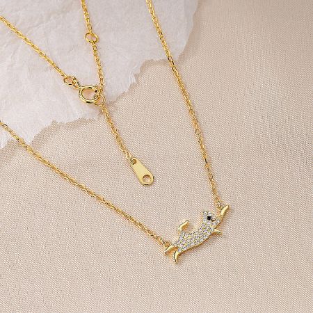 Full view of the gold-plated 925 sterling silver dog pendant necklace, perfect for animal lovers.