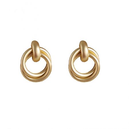 Modern matte gold double circle earrings, available for wholesale.