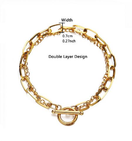 Detailed view of the Double Chain Toggle Bracelet showing its 0.7cm width and dual-layer design.