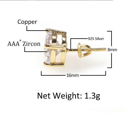 Close-up detail of a single Round Moissanite Solarite Earring, highlighting the AAA+ Zircon stone.