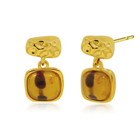 Detailed view of the Tiger Eye Resin Hammer Drop Earrings showing the post closure and texture.