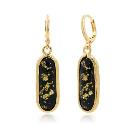 Detailed view of the Black and Gold Resin Earrings highlighting the texture and gold flecks.