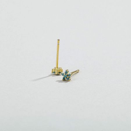 Gold-plated stud earrings with vibrant blue zirconia.