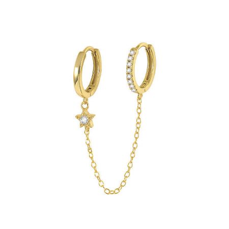 Another angle of the 925 sterling silver star charm and chain hoop earrings, highlighting their elegant design.