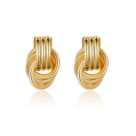 Gold Circle Loops Earring - A pair of Gold Circle Loops Earrings showcasing the interconnected circular ring design, crafted from polished gold-plated brass.