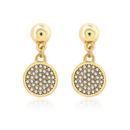 Beautifully Simple Crystal Disc Earrings - A pair of Beautifully Simple Crystal Disc Earrings, featuring gold-plated circular pendants filled with sparkling white crystal pavé.
