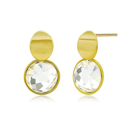 Detailed view of the Crystal Color Faceted Glass Earrings, highlighting the modern design and the clarity of the crystal gemstones.