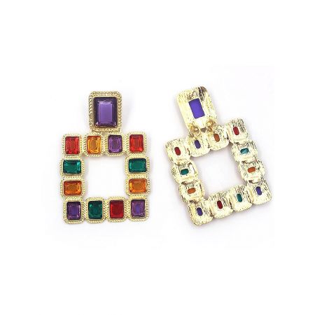 Detailed view of the Bridal Multi Color Large Earrings showing the square shape and vibrant gemstones.