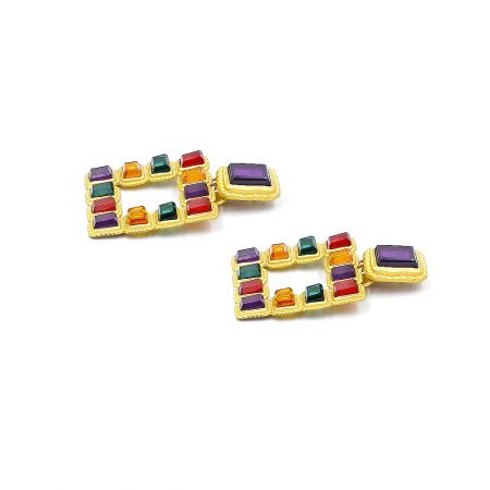 Side angle of the Bridal Multi Color Large Earrings highlighting the rope-like texture of the gold plating.