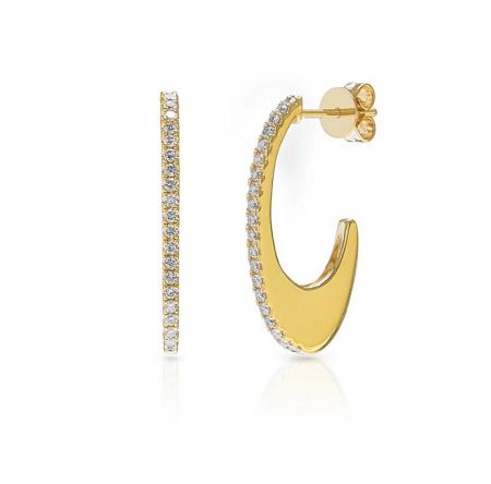 Detailed view of the gold crescent moon hoop earrings highlighting the brilliant cubic zirconia stones.