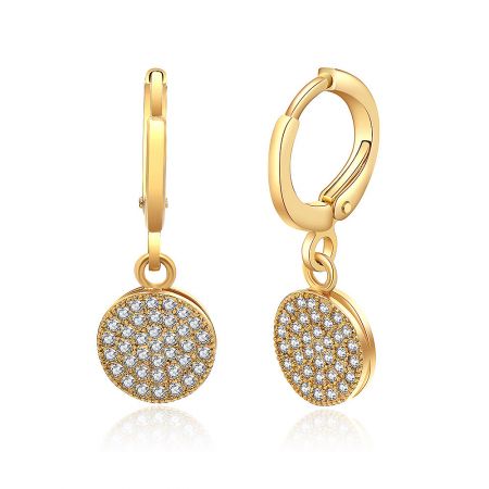 Side view of the gold zirconia drop earrings showcasing the lever-back clasp and gemstone setting.