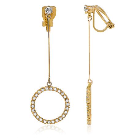 Detailed side view of the Gold Tone CZ Circle Clip-On Earrings, highlighting the craftsmanship and gemstone settings.