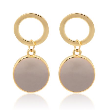 Spring Purple Enamel Round Disc Earrings - A pair of Spring Purple Enamel Round Disc Earrings, featuring gold-plated brass studs with circular light purple enamel pendants.