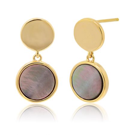 Another angle of the Abalone Seashell Mini Round Stud Earrings, highlighting the gold plating and shell detail.