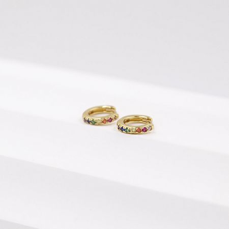 A pair of CZ Pave Rainbow Colour Hoops displayed together.