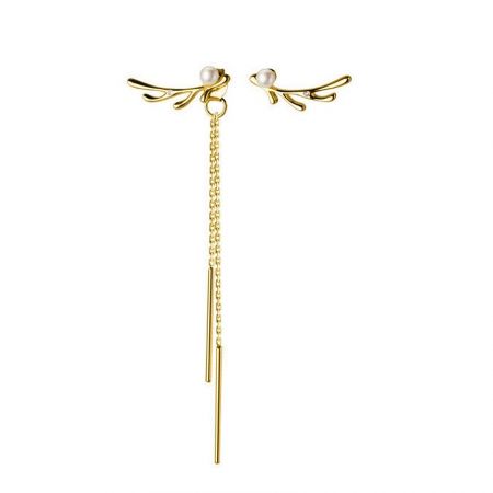 Pearl Tassel and Antler Drop Earrings Set of 5 for Boutique Gifting - A set of 5 asymmetrical 925 sterling silver earrings with pearl tassels and antler designs, shown in a luxurious gold plating.