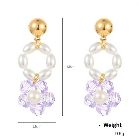 Detailed view of the Floral Crystal Beaded Drop Earrings, highlighting the intricate crystal and pearl details.