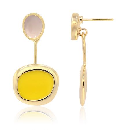 Side view of the two-tone enamel earrings, highlighting the gold plating and smooth epoxy finish.
