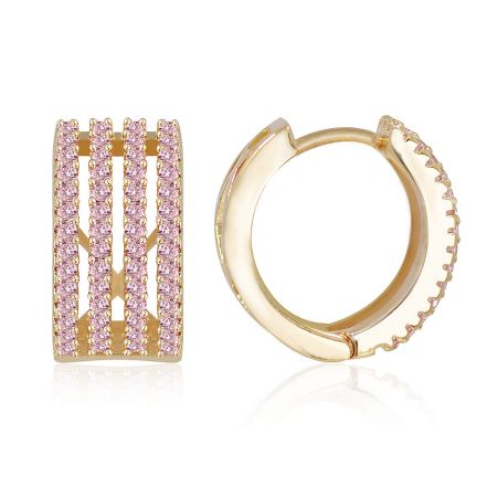 Close-up detail of the Brick Road Huggie earring, highlighting the craftsmanship and sparkle of the cubic zirconia stones.