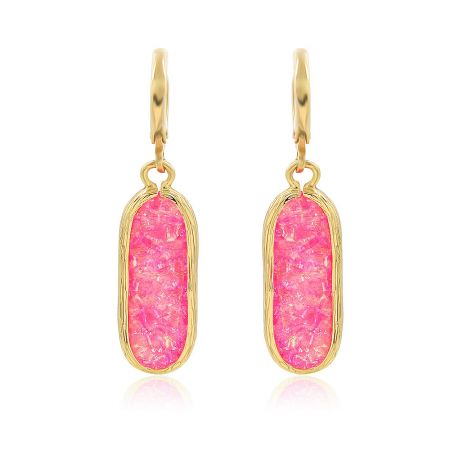 Pinky Resin Earrings - A close-up view of the Pinky Resin Earrings, showcasing the handmade pink resin stone set in a gold-plated brass French hook.