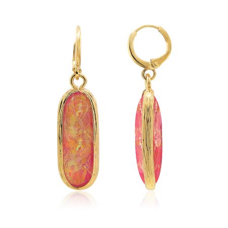 Another view of the gold-plated Rainbow Resin Earrings with colorful resin drops.