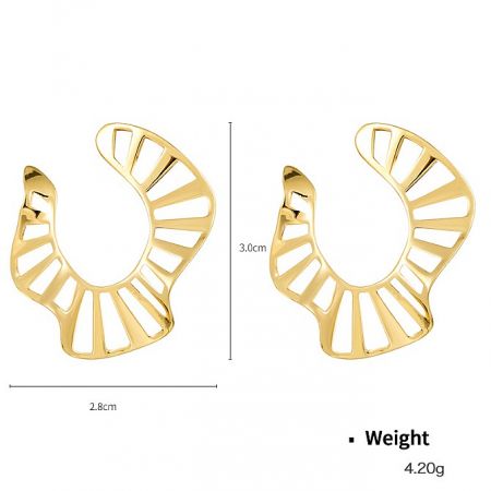 Detailed view of a unique 18K gold-plated earring featuring triangular cutouts.