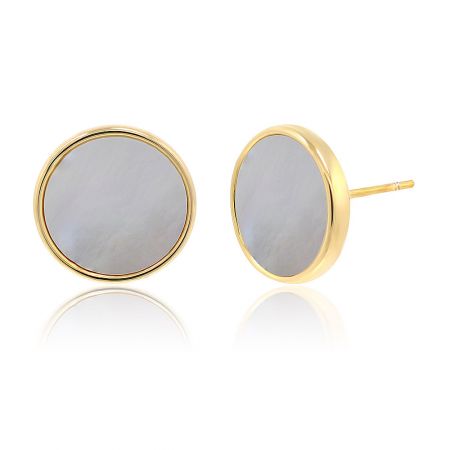 Close-up shot of the Gold Plated Round Disc Shell Studs, emphasizing the smooth texture and elegant design.