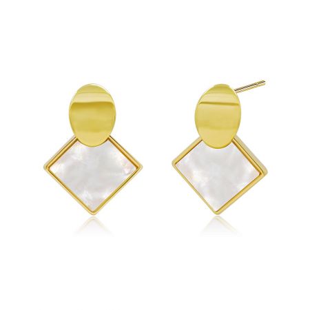 Side view of the gold-plated Resin Sea Shell Earrings, highlighting the white resin shell insert and post closure.