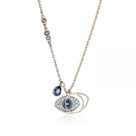 The Evil Eye Charm Pendant in a classic gold finish, highlighting the vibrant blue and clear stones.