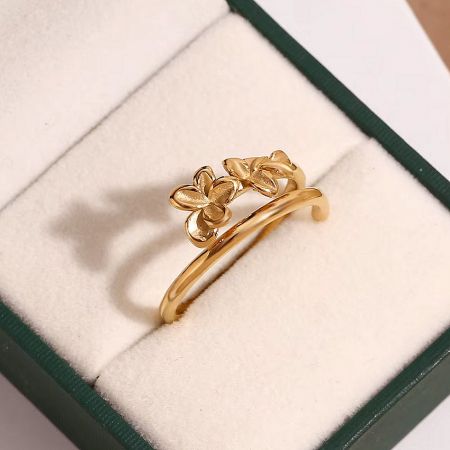 The gold floral ring presented beautifully in a jewelry gift box.