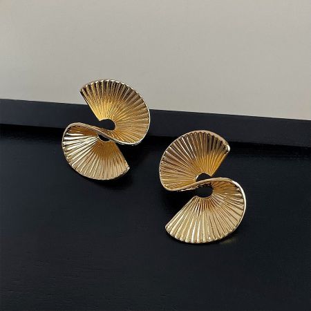 Minimalist Irregular Geometric Earrings 14K Gold Plated Brass Jewelry - A pair of minimalist irregular geometric earrings in 14K gold plated brass, featuring a unique fan-shaped spiral design.