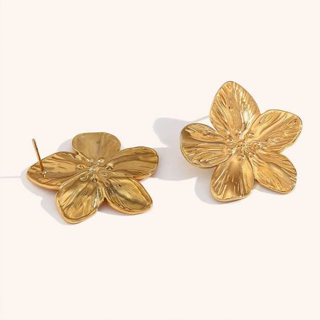 Back view of the gold flower earrings showing the post-back closure and textured petals.