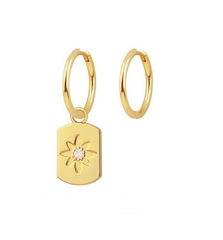 Star Huggie Earrings - Gold-plated Star Huggie Earrings featuring a delicate charm with a central white cubic zirconia stone.