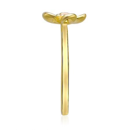 A close-up shot of the Pinky Cherry Bloom ring, highlighting the intricate gold plating and floral design.