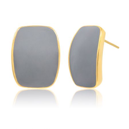Detailed view of the elegant grey studs, showcasing the gold frame and epoxy insert.