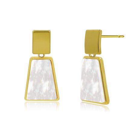 Detailed view of the Rectangle Shell Earrings showing the trapezoid shell stone and square gold top from multiple angles.