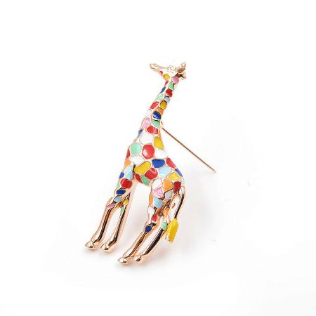 Back view of the giraffe brooch showing the secure pin clasp mechanism.