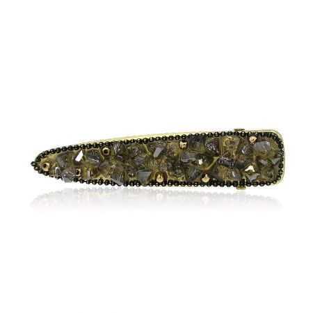 Fashion Crystal Hair Clip - A close-up of the Fashion Crystal Hair Clip, showcasing its intricate gold-plated design and sparkling dark rhinestone embellishments on a white background.