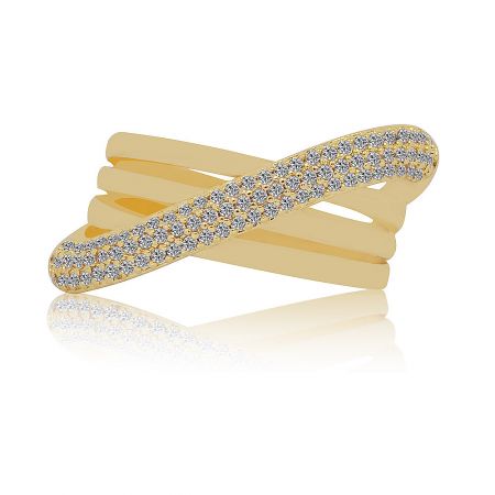 Delicate CZ Wrap Ring - Elegant Delicate CZ Wrap Ring in gold-plated brass, featuring a unique crisscross design with sparkling cubic zirconia stones.