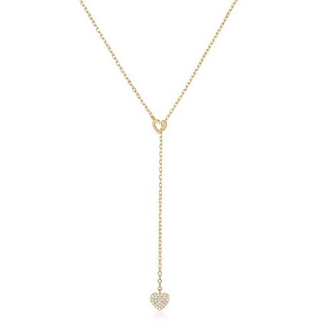 925 Sterling Silver Dangle Heart Pendant Necklace - Close-up of the 925 Sterling Silver Dangle Heart Pendant Necklace, showcasing its gold plating and sparkling cubic zirconia stones.