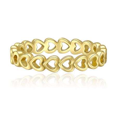 Gold Plated Open Heart Band Ring - A close-up studio shot of the Gold Plated Open Heart Band Ring, showcasing its interconnected heart design and polished 925 sterling silver finish.