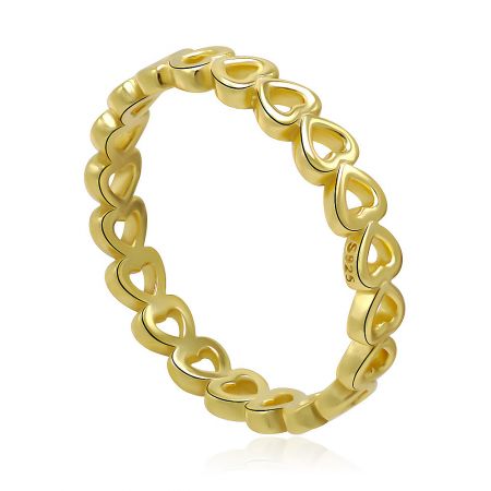 Detail shot of the Gold Plated Open Heart Ring, highlighting the S925 sterling silver stamp on the inner band.