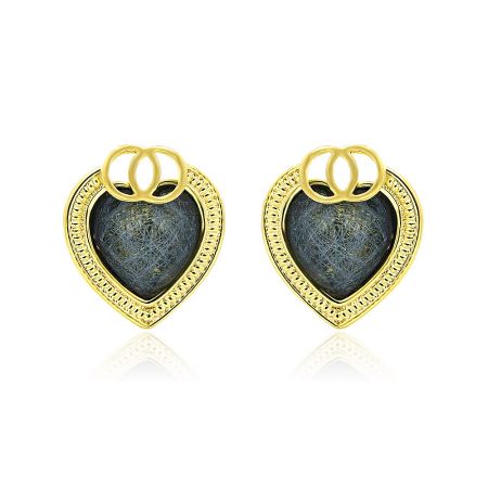 Bubbly Gold Glitter Heart Stud Earrings - Front view of the Bubbly Gold Glitter Heart Stud Earrings, featuring a sparkling gold heart design on a brass base with a stainless steel post.