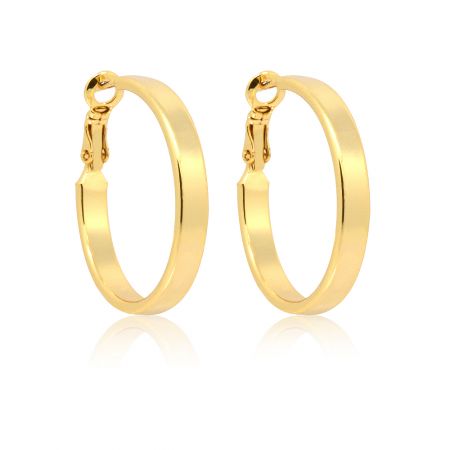 A pair of Gold Hallow Endless Hoop earrings displaying their smooth, circular shape and high-polish gold finish.