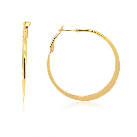 Gold Hoop Polished Flat Earrings - A pair of Gold Hoop Polished Flat Earrings with a smooth, shiny gold-plated finish, shown against a white background.